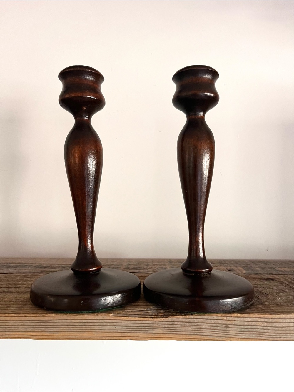 Wooden Brown Candlestick Pair - Home Accents